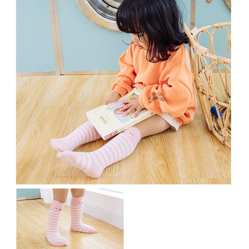 Tất dài cotton mềm mại thoáng khí cao đầu gối chống trượt họa tiết hoạt hình cho bé gái 0-4 tuổi