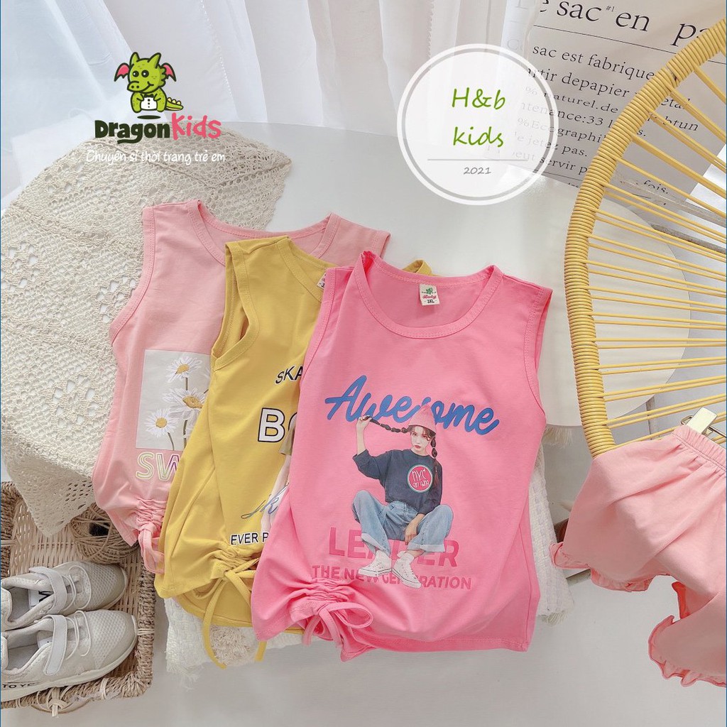 Đồ bộ bé gái dây rút thắt nơ chất cotton Quảng Châu siêu đẹp DragonKids