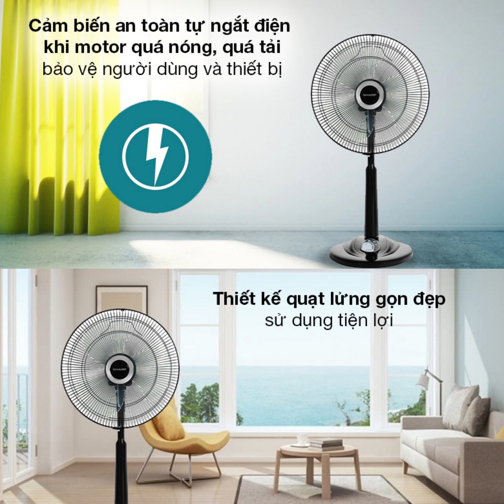 Quạt điện đứng Sharp có điều khiển Chính hãng Malaysia, quạt mát công suất mạnh 3 mức gió - HAPOS OFFICIAL