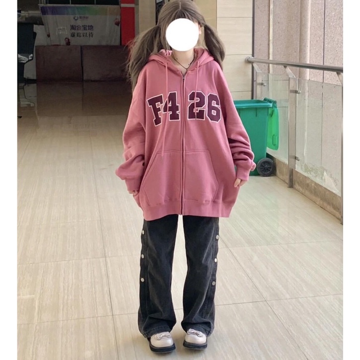 Áo Hoodie Zip F426 Form Rộng Tay Phồng Unisex Video Tự Quay