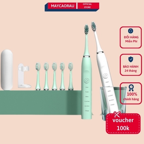 Bàn chải đánh răng điện sonic có thể sạc lại pin, 6 chế độ làm sạch