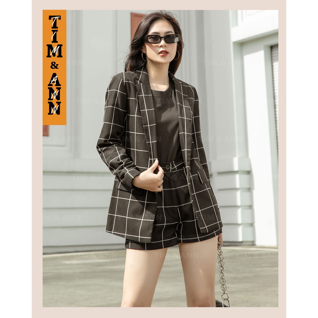 Áo Blazer Nữ 2 Lớp Dáng Suông - Sọc Trắng Đen 0103BW - Thời Trang Nữ Tim & Ann