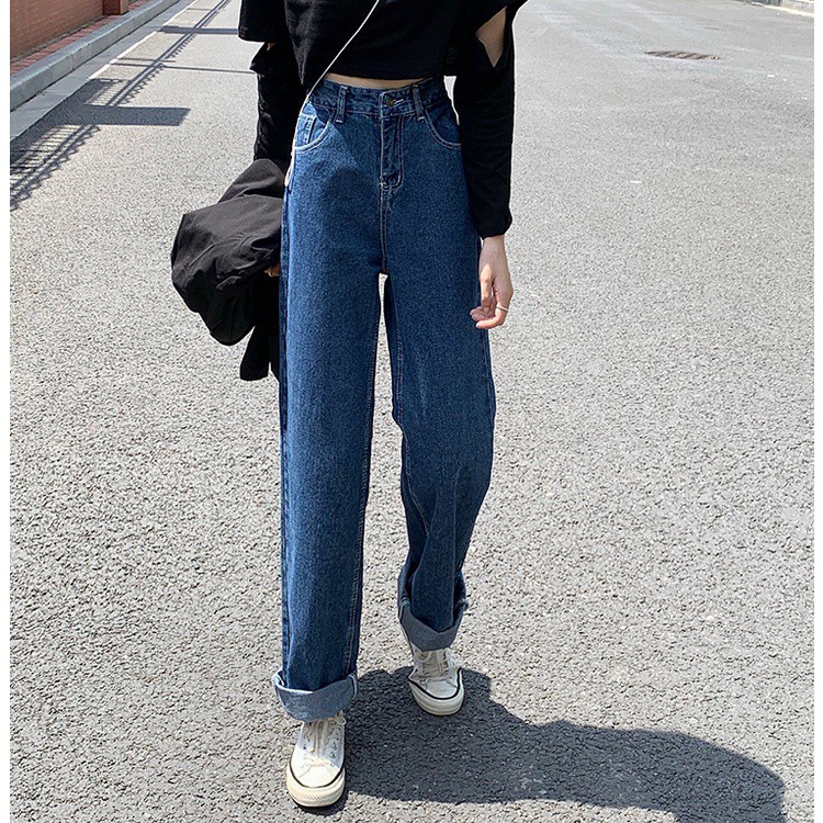 Quần denim ống rộng Peppermint 36886 lưng cao dễ phối đồ thời trang