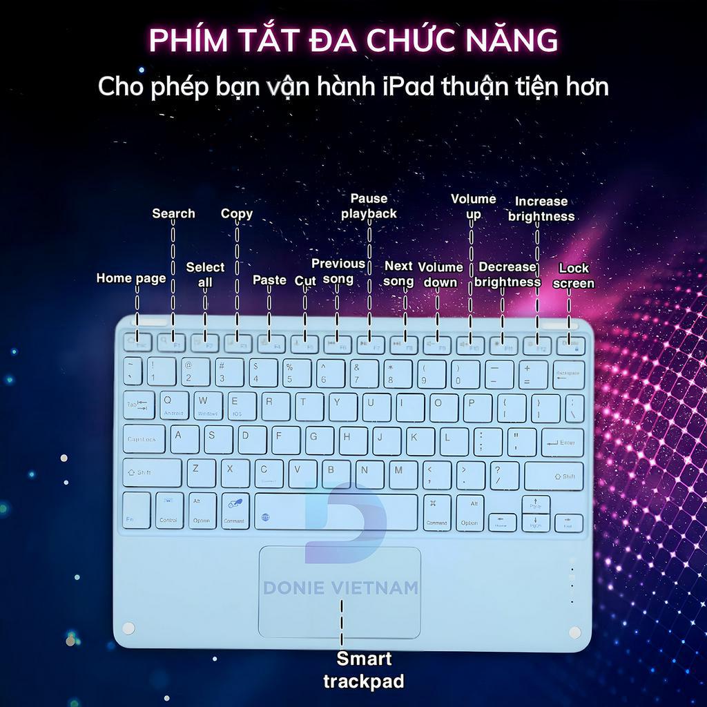 Bao Da Ipad Kèm Bàn Phím Bluetooth Folio Có Trackpad - Vỏ Case Ốp Lưng Cho Ipad Pro 11 Air 4 5 Gem 7 8 9 10 10.2