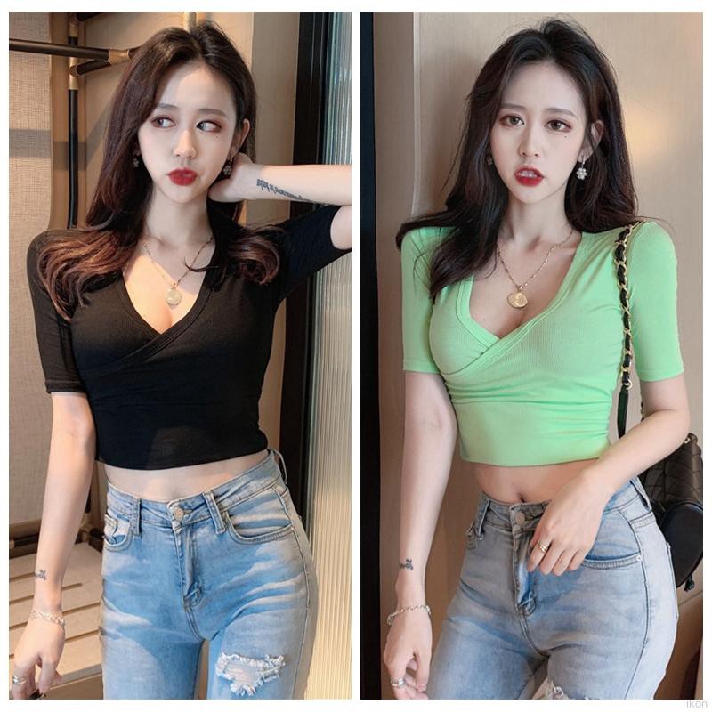 Áo Thun Lửng Tay Ngắn Cổ Chữ V Thời Trang Cho Nữ