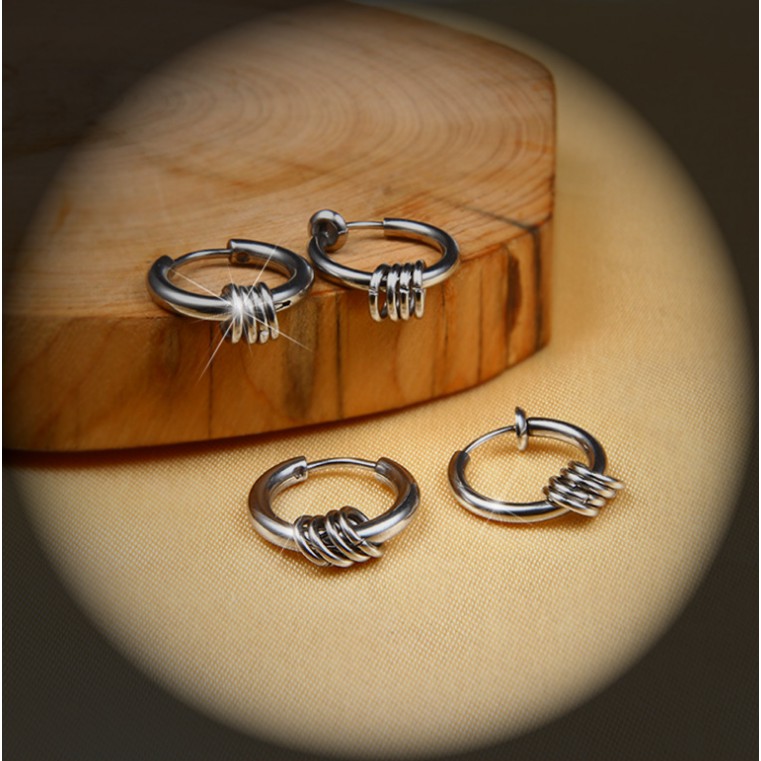 Bông tai tròn bằng thép titan không cần xỏ khuyên màu trơn phong cách hip hop thời trang cho nam