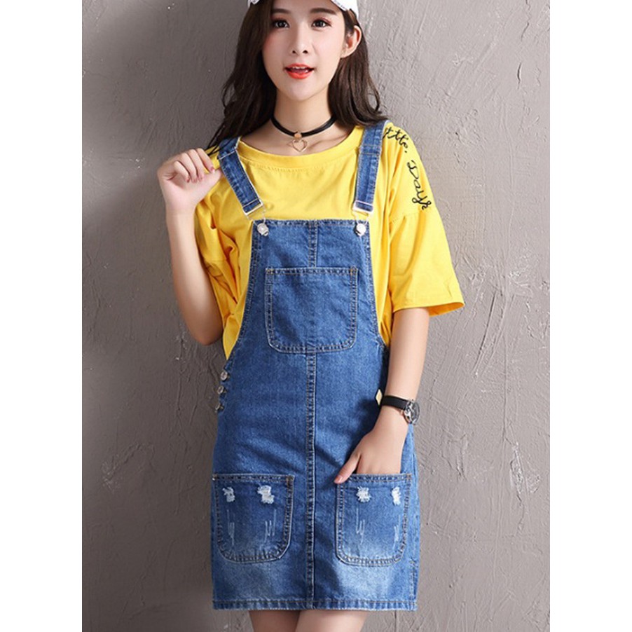 [TẶNG KÈM QUÀ] Váy yếm jean ngắn viền lai tua rua VYN06 C140 cá tính, trên gối size XS