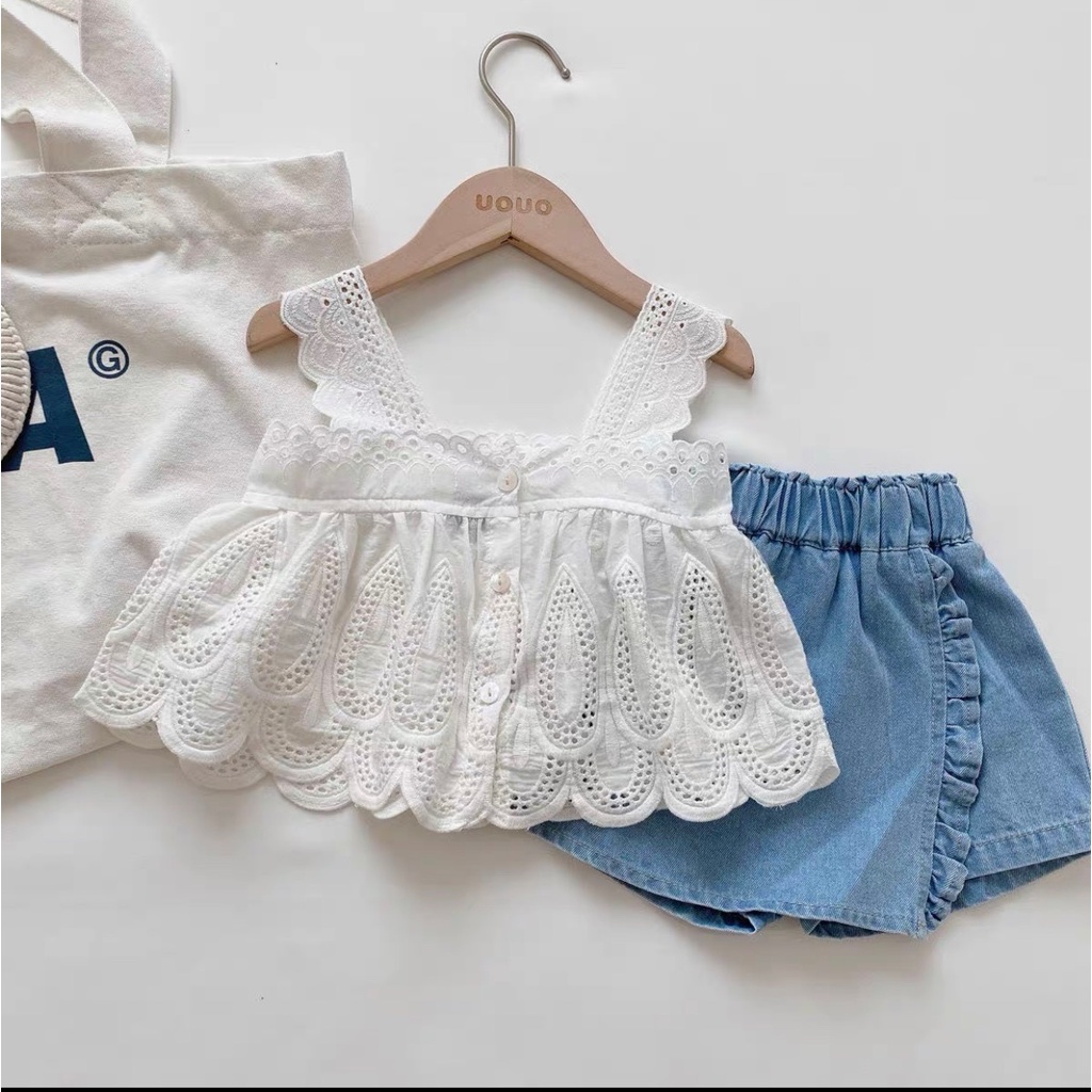 SET ÁO REN MIX QUẦN JEANS GIẢ VÁY QCCC NĂNG ĐỘNG CHO BÉ