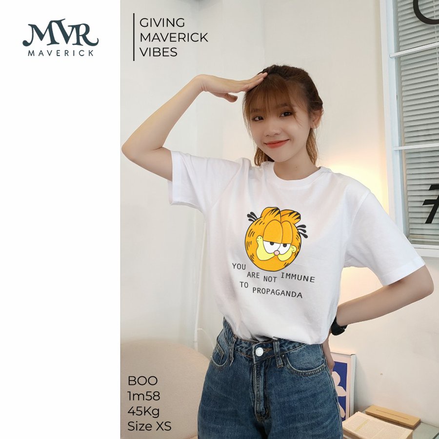 Áo thun nữ nam Cotton Thoáng mát con mèo màu cam cực dễ thương MVR KK3831