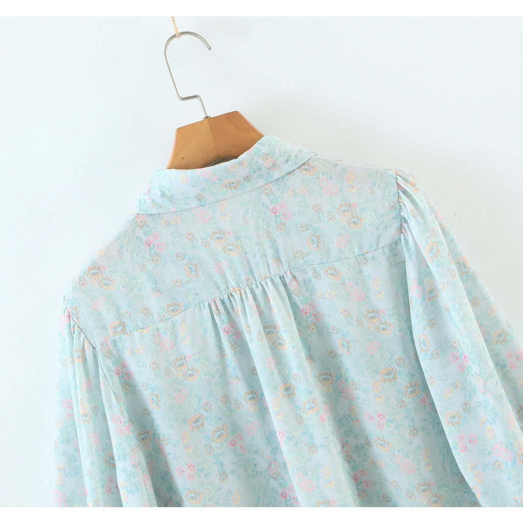 Zara Morocco full tag - Áo sơ mi hoa xanh nhẹ nhàng chất đẹp AH20SMG40N10