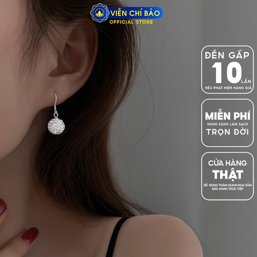 Bông tai bạc nữ Quả cầu đính đá óng ánh chất liệu bạc 925 thời trang phụ kiện trang sức nữ Viễn Chí Bảo B400373B