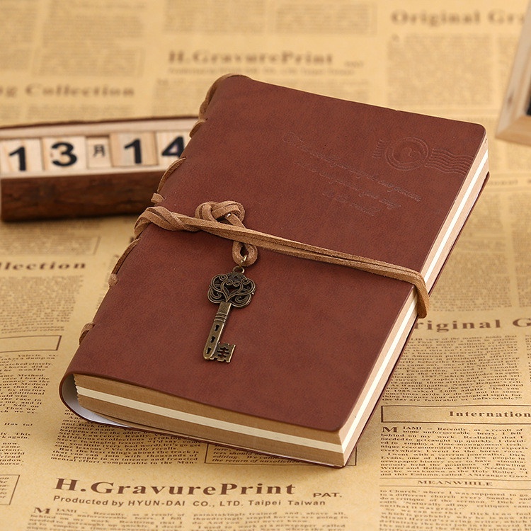 Vintage PU Cover Blank Notebook Notepad Travel Journal Diary Sketchbook with String Key Decoration Brown