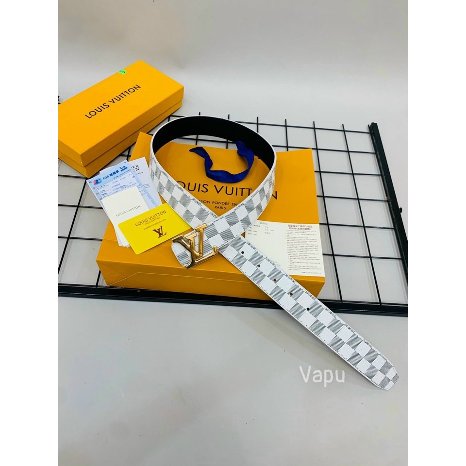 THẮT LƯNG, DÂY NỊT, BELT DA CARO TRẮNG MẶT TRƠN VÀNG [ Thời Trang Nam Nữ ]