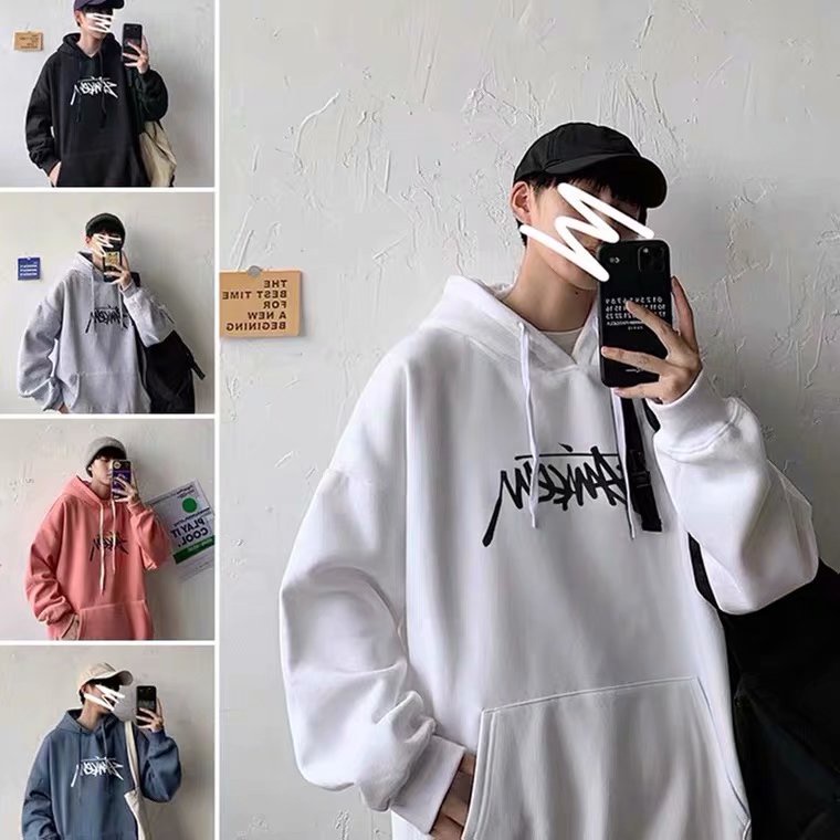 Áo hoodie dáng rộng in họa tiết thời trang mùa đông cho nam có 5 màu tùy chọn size M-5XL