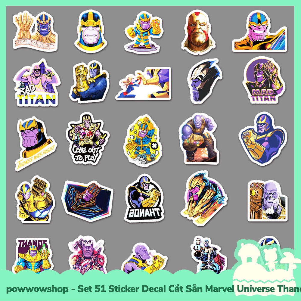 [Sẵn VN - Hỏa Tốc] Set 51 Sticker Mini Decal Dán Trang Trí Vật Dụng Mẫu Marvel Universe Thanos Superheros