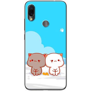 Ốp lưng Xiaomi Redmi Note 6, Redmi Note 7 in hình Mèo mập nền xanh