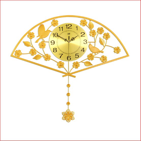 Đồng hồ treo tường kim trôi hình quạt vàng chính hãng mã 1558 phù hợp treo phòng khách, phòng ngủ