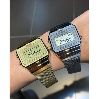 (ảnh thật) Đồng hồ Nam/Nữ Casio A700 Lưới Gold-Silver - Hàng chính hãng - Fullbox - BH 1 năm