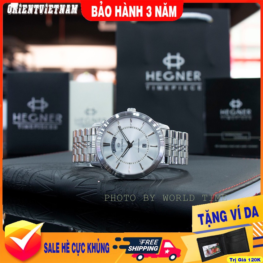 Đồng hồ Nam Dây Thép Hegner HW-1655NM , Full box, Chống xước, Chống nước, Hàng phân phối Chính Thức, Bảo hành 36T