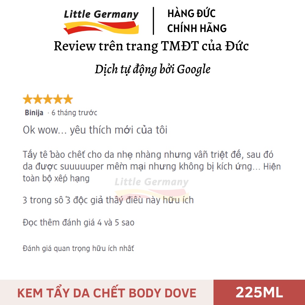 Kem Tẩy Da Chết Toàn Thân Dove Exfoliating Body Polish - Hàng Đức 225ml - Dành Cho Mọi Loại Da, Dưỡng Trắng Da, Mờ Thâm