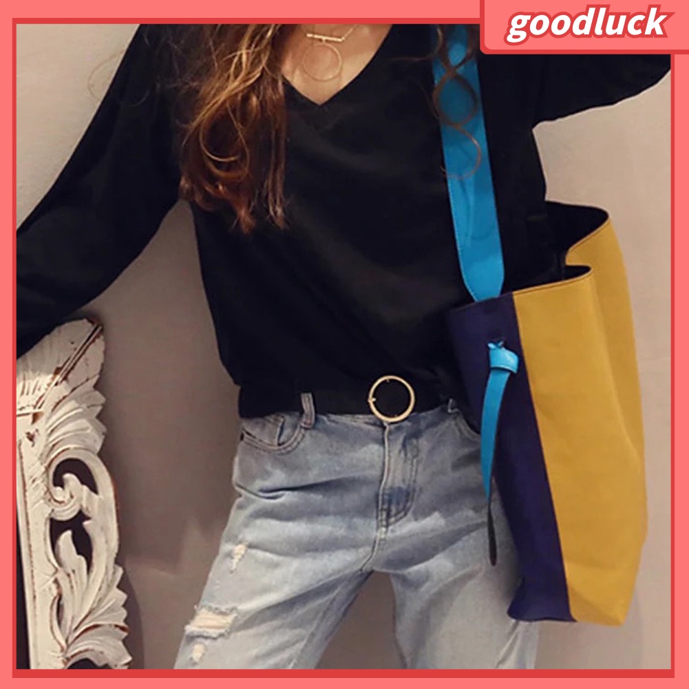 Thắt Lưng Da Phối Khoá Kim Loại Tròn Phong Cách Vintage Dành Cho Nữ