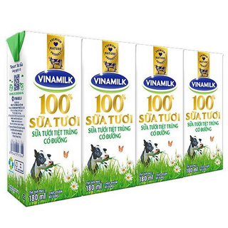 SỮA TƯƠI TIỆT TRÙNG VINAMILK 100% - LỐC 4 HỘP 180ML
