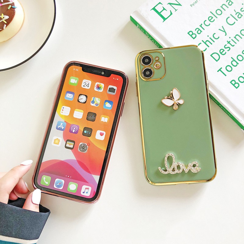 Ốp Điện Thoại Mềm Đính Đá Hình Bướm Cho Apple iphone 6 6s 7 8 Plus X XS Max XR iphone 11 12 Pro Max