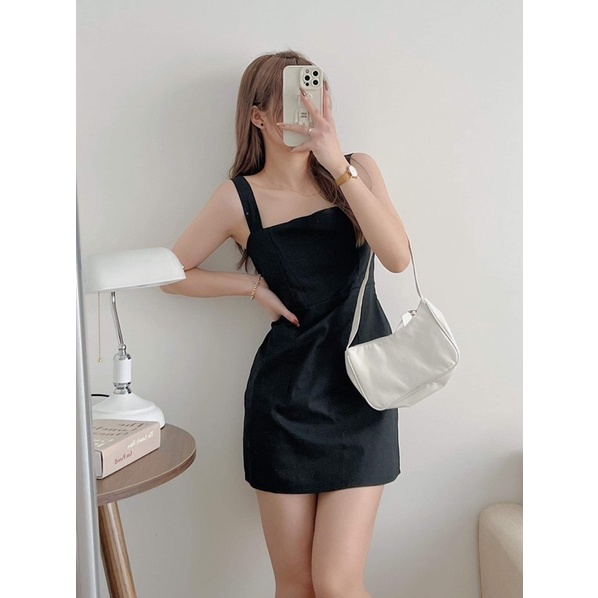Váy 2 dây linen bản to chun lưng/Đầm 2 dây minidress