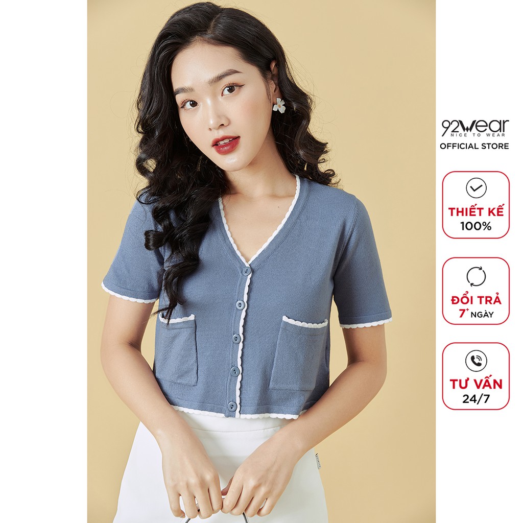 [Mã WABRH11 giảm 10% đơn 99K] Áo len nữ mỏng cổ tim 92WEAR ngắn tay túi 2 bên, thiết kế trẻ trung, hiện đại ALA0062 | BigBuy360 - bigbuy360.vn