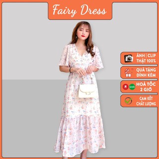 Váy Maxi Đi Biển Hoa Nhí Hồng Đuôi Cá Tay Cánh Tiên Phong Cách Hàn Quốc  - Fairy Dress
