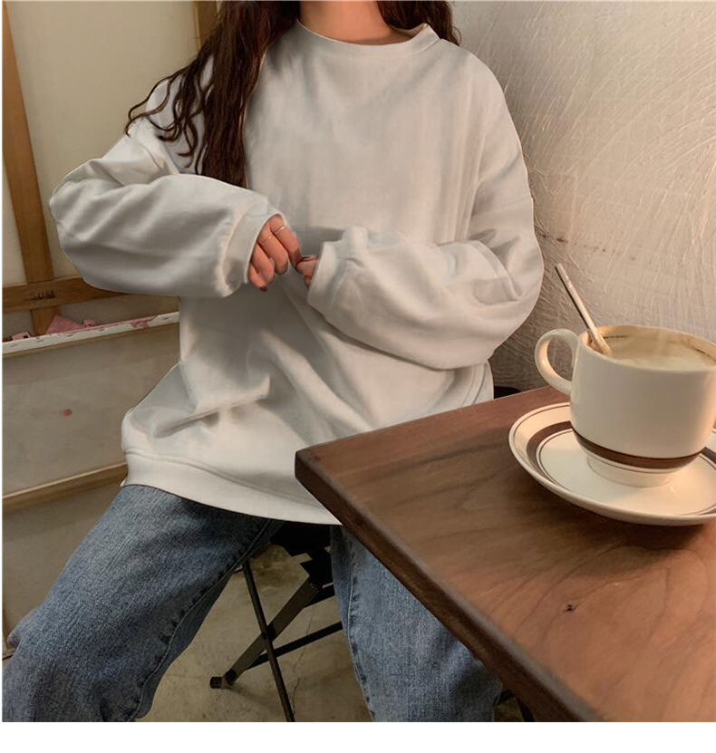 Áo Hoodies Dáng Rộng Tay Dài Màu Trơn Phong Cách Hàn Quốc Cho Nữ
