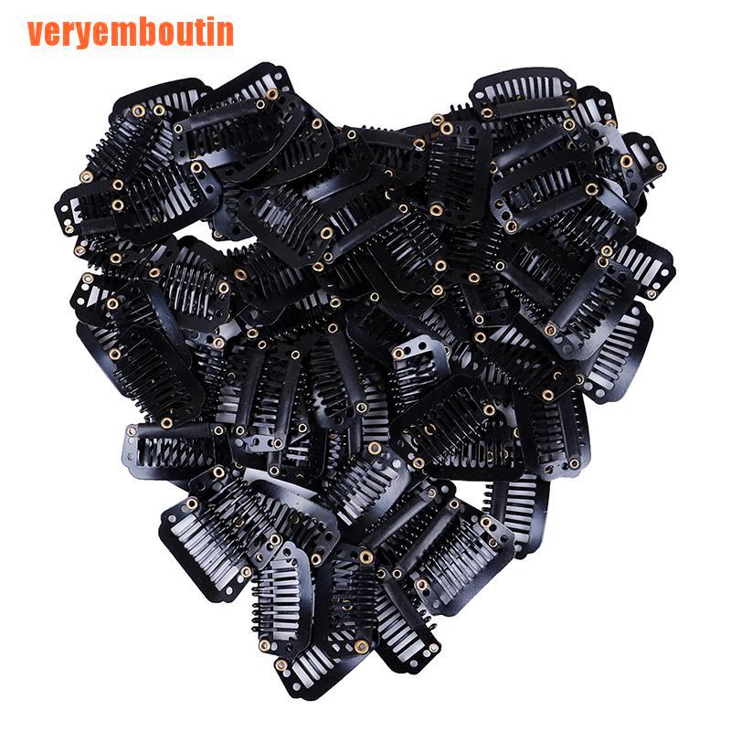 [Hàng mới về] Bộ 10/100 kẹp gắn tóc giả có 8 cần đệm nối tóc màu đen bằng cao su