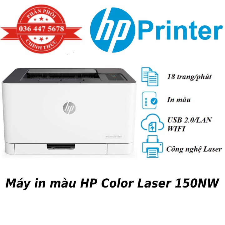 Máy in màu HP Color Laser 150nw,1Y WTY_4ZB95A - Hàng Chính hãng