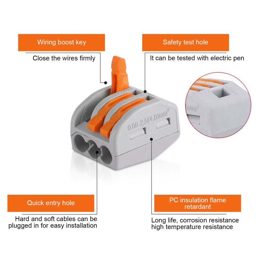 Khối Kết Nối Dây Điện Nhanh 2 Lỗ Kết Nối Dây 212 Đèn Cố Định Nhanh: 1. Nhiều cụ thể có sẵn, mềm mại và dây cứng có thể là nhiều đặc điểm.
