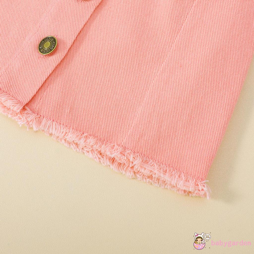 Bộ Áo Lệch Vai Phối Bèo + Chân Váy Eo Cao Cài Nút Dễ Thương Cho Bé Gái 1-6 Tuổi