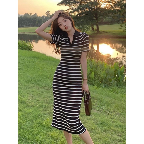 Váy Polo body Za.ra Kẻ Sọc Ngang - Đầm Polo dáng mãi xinh xắn Ulzzang style