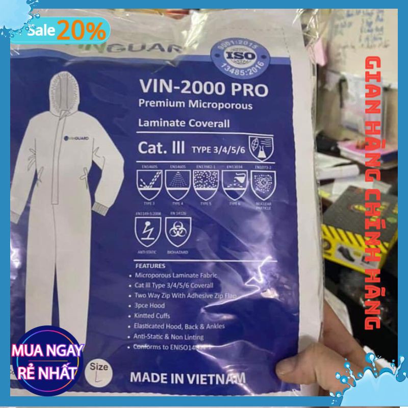 Bộ Quần Áo Bảo Hộ Y Tế VinGuard Vin-2000 Pro Có Viền Xanh Hàng Cao Cấp