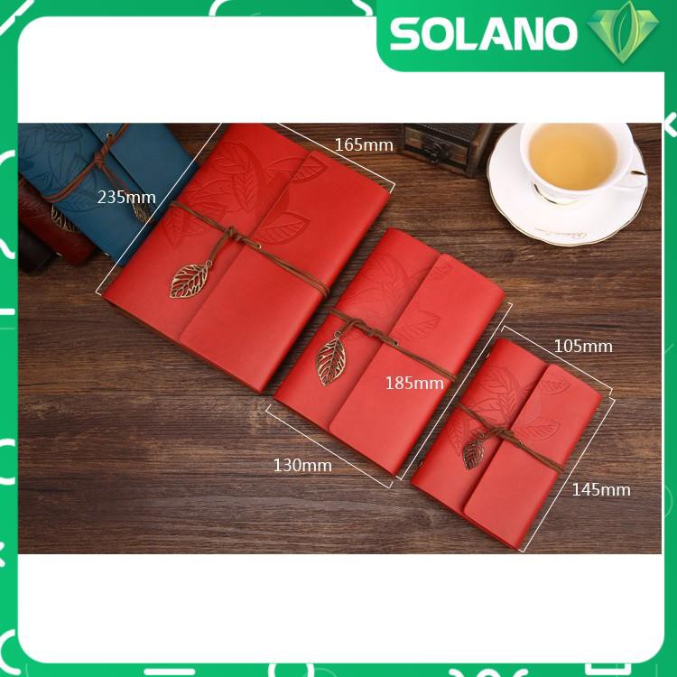 Sổ Tay Bìa Da Ghi Chép SOLANO Gáy Còng Khắc Họa Tiết Hoa Lá Phong Cách Vintage giấy Kraf SN-001046