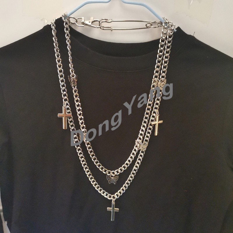 Dây Chuyền Sợi Xích Hai Lớp Mặt Hình Bướm Phong Cách Hip Hop Thời Trang Dành Cho Nữ