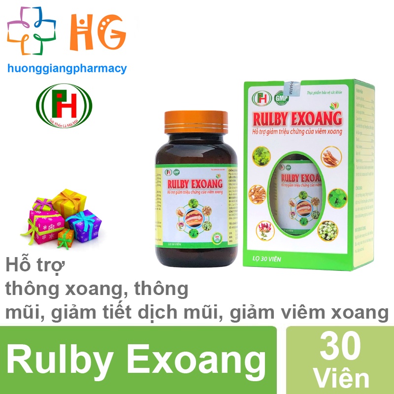 Rulby Exoang Thông xoang mũi nghẹt mũi Giảm tiết dịch mũi giảm triệu chứng của viêm xoang viêm mũi dị ứng Hộp 30 Viên