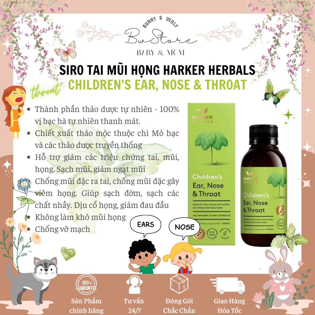Siro Tai Mũi Họng Harker Herbals Ear, Nose & Throat New Zealand 150ml cho bé 0-12y