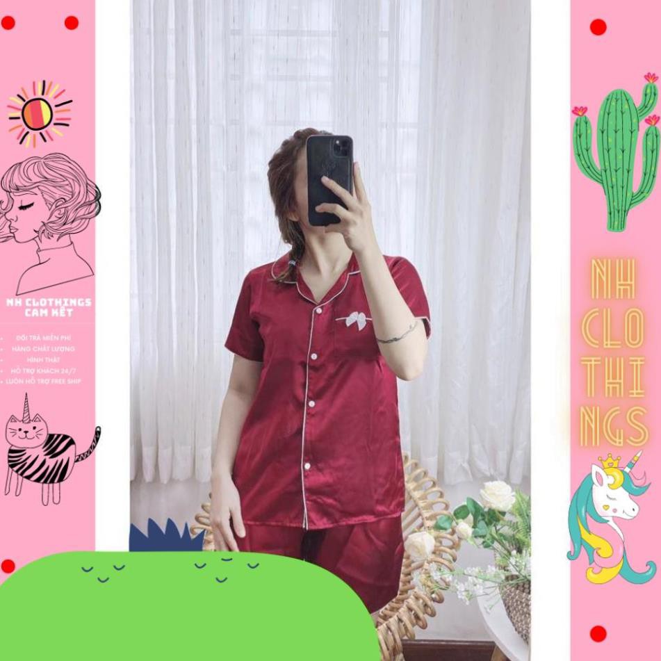 Bộ đồ ngủ, đồ bộ pijama lụa nữ mặc nhà áo nơ tay ngắn quần ngắn chất liệu phi lụa free Size  NH CLOTHINGS