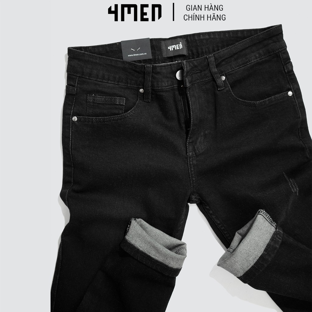 Quần jeans nam đen xước đẹp 4MEN QJ029 vải cao cấp co giãn, form slimfit tôn dáng | BigBuy360 - bigbuy360.vn