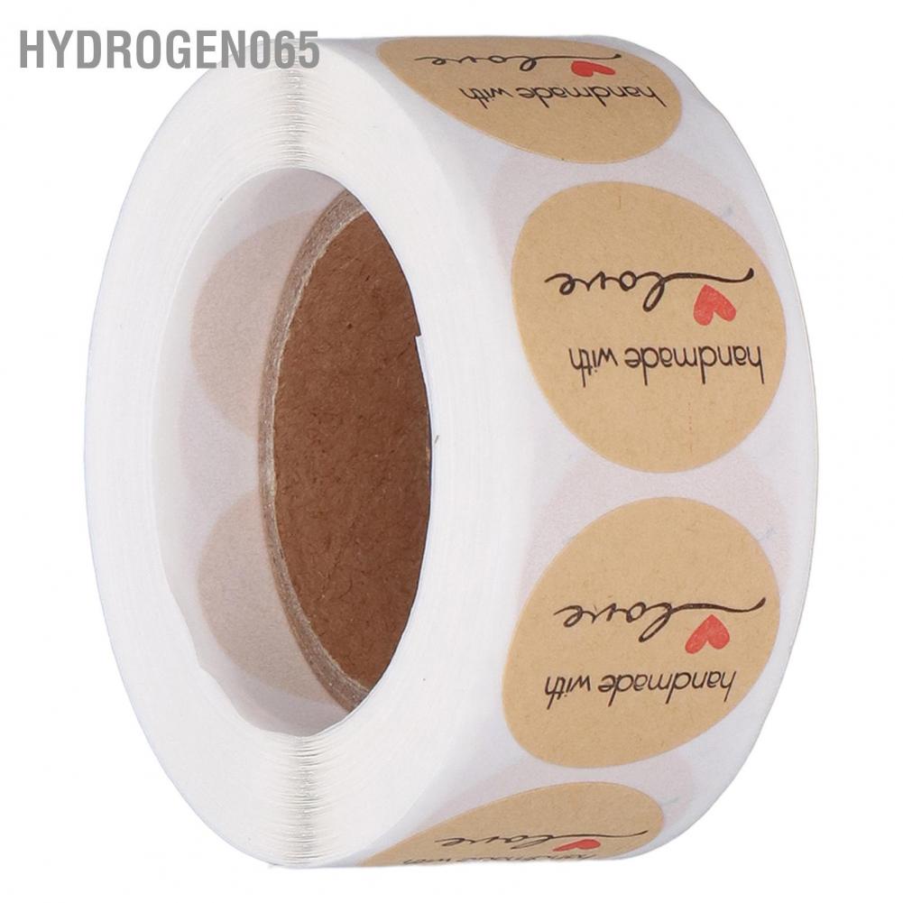 Hydrogen065 1 Roll Kraft Paper Stickers Handmade with Love Design Cute Heart Stationery Label for Food Labeling
