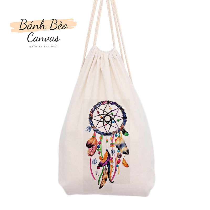 Balo dây rút vải, túi đi học giá rẻ chất liệu vải canvas, vải bố, giá rẻ họa tiết Dreamcatcher