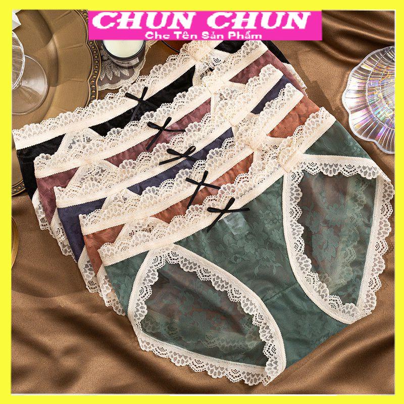 Quần lót nữ ren gấm cao cấp, quần chíp ren mềm chống viêm kháng khuẩn 168.