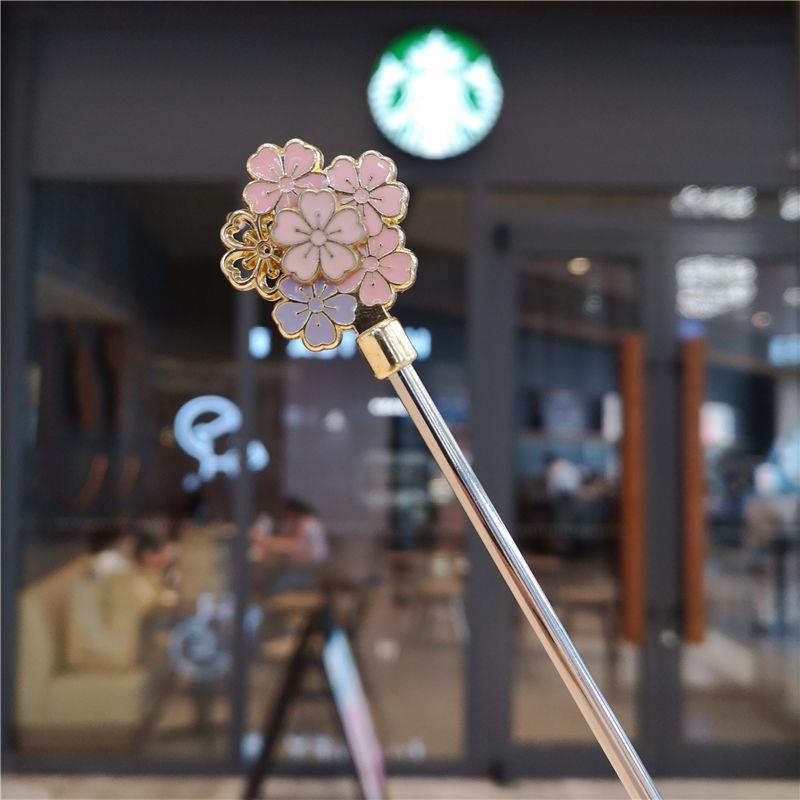 Muỗng Cà Phê Starbucks Bằng Thép Không Gỉ Tay Cầm Dài Màu Vàng / Bạc