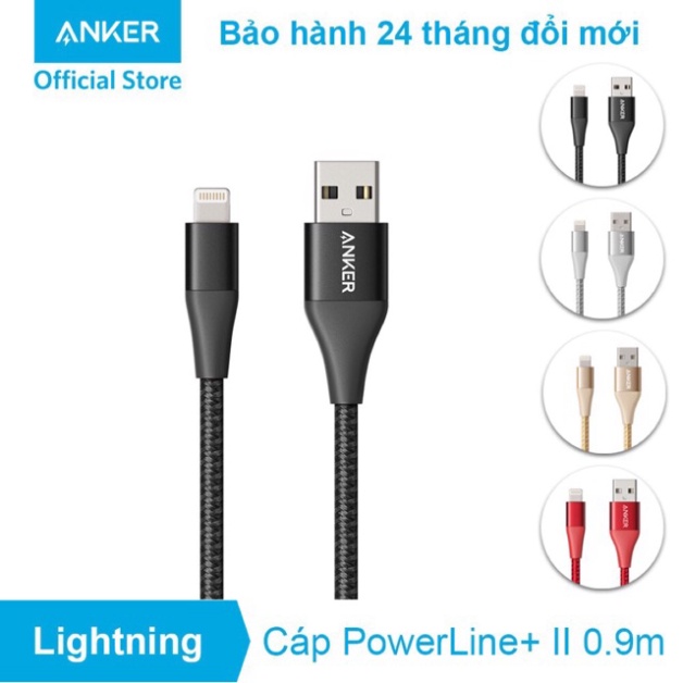 Cáp lightning ANKER POWERLINE II 0.9 m ( kèm bao đựng) ❤️