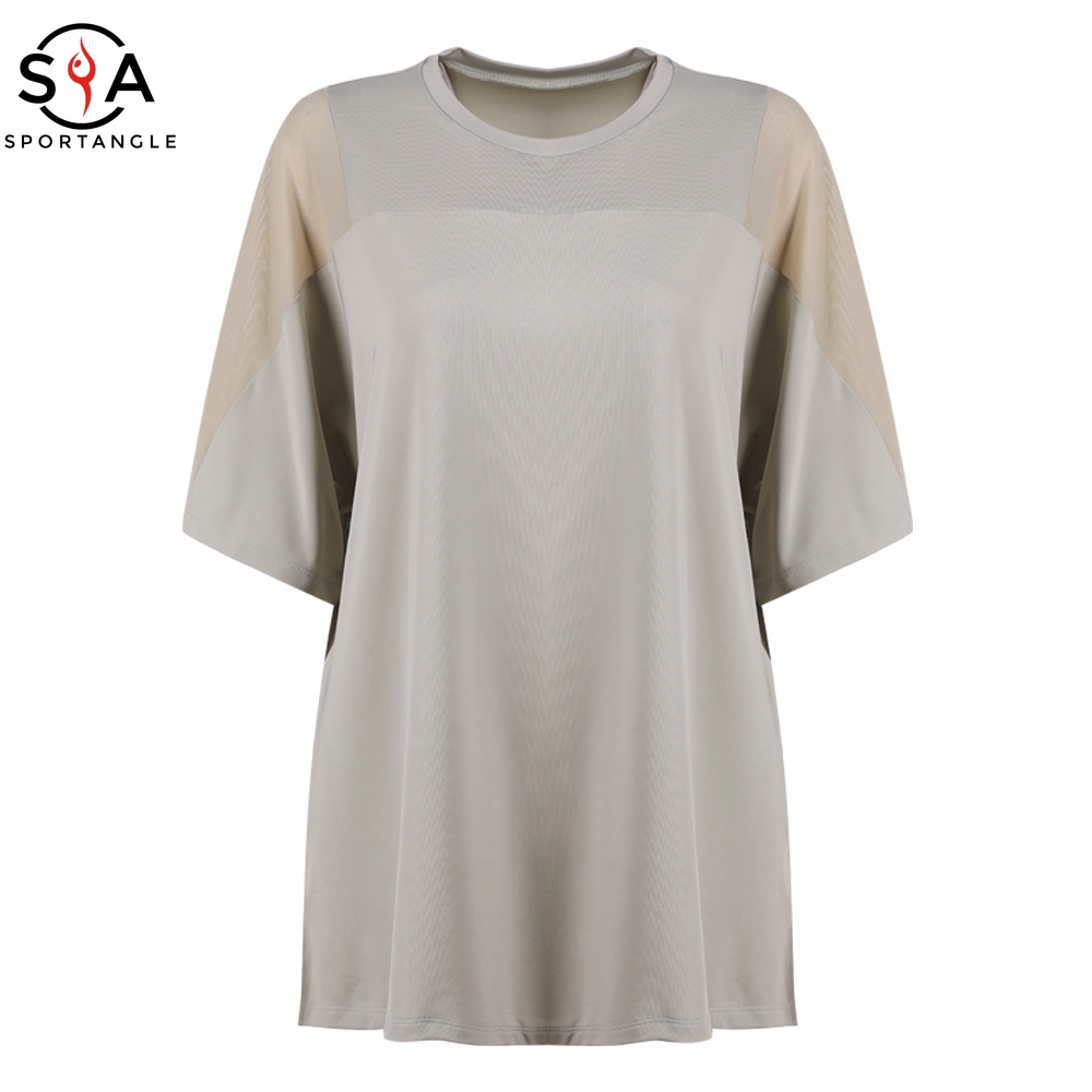 Áo thun thể thao tay ngắn form rộng màu trơn thoáng khí cho nữ
