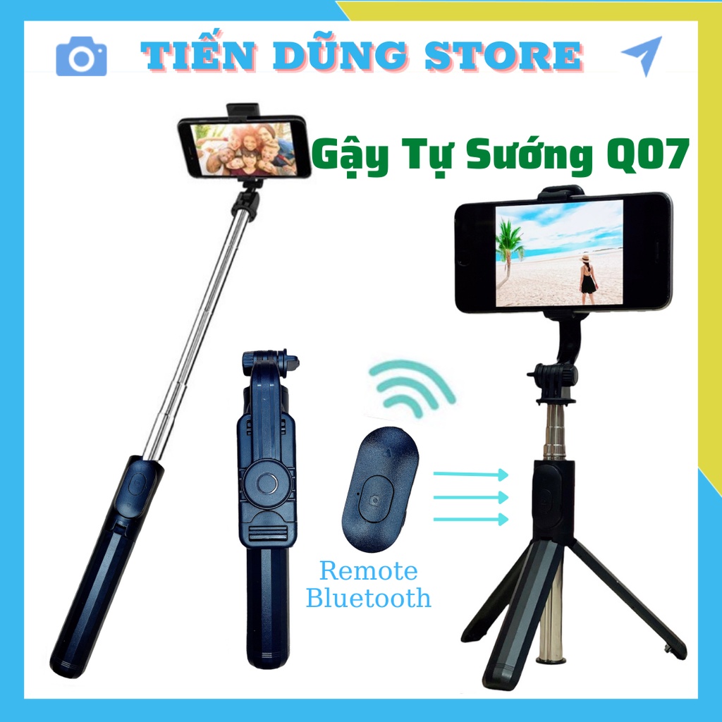 Gậy Chụp Ảnh Tự Sướng 3 Chân Đa Năng Q07,Q07s Kèm Đèn Selfie + Remote Bluetooth Siêu Tiện Lợi